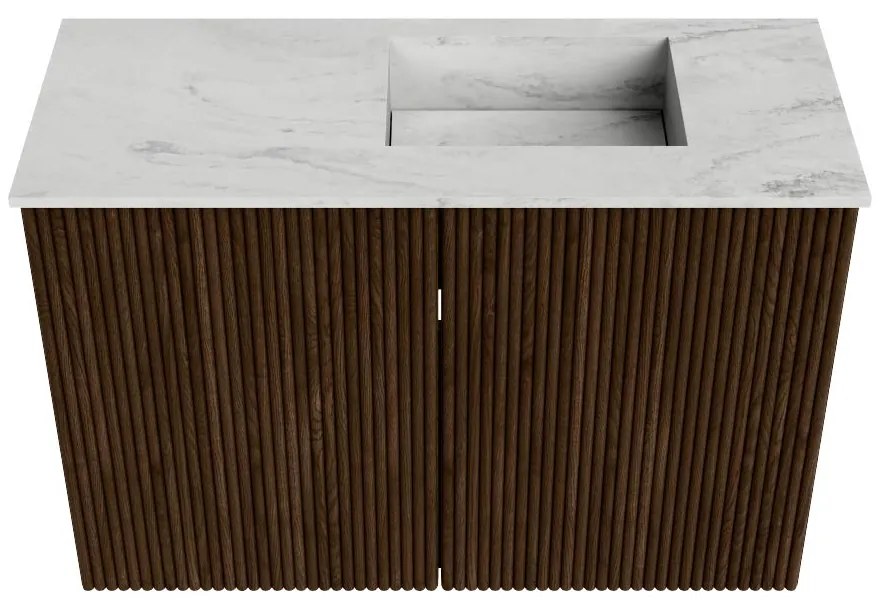 Mondiaz Joya DLux 60cm toiletmeubel walnut met wastafel faye rechts zonder kraangat opalo