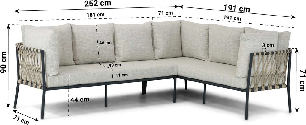 Dining Loungeset 7 personen Aluminium/rope Grijs  Lifestyle Garden Furniture Boretti
