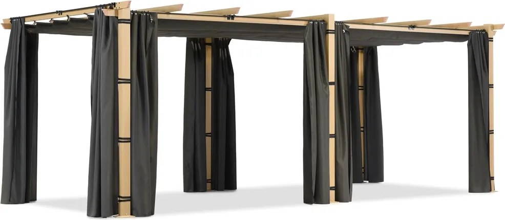 Barbados terraspergola 3x6 m met Garden Point hout-antraciet gordijnen