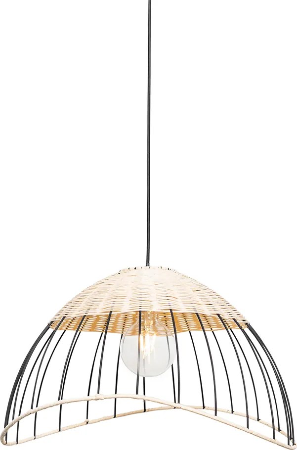 Oosterse hang en plafondlamp zwart met rotan - Treccia Pua