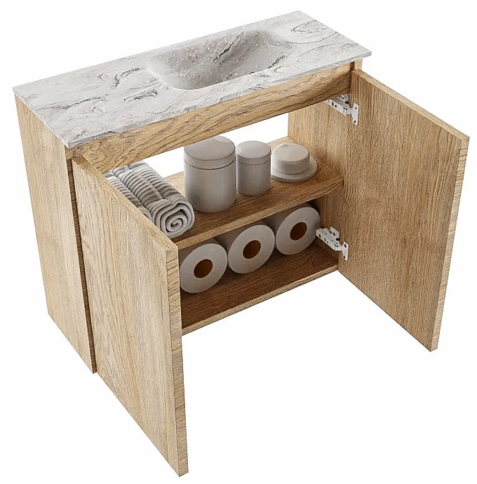 Mondiaz Ture DLux toiletmeubel 60cm washed oak met wastafel glace rechts zonder kraangat