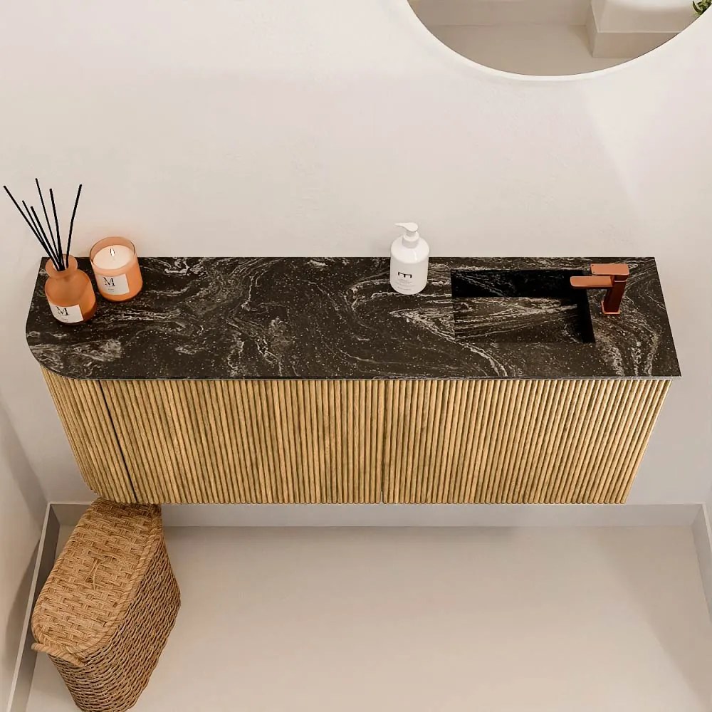 Mondiaz Joya DLux 100cm toiletmeubel ronding links oak met wastafel faye rechts 1 kraangat lava