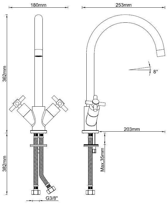 Mueller Cross keukenkraan 2-knops PVD-coating chroom