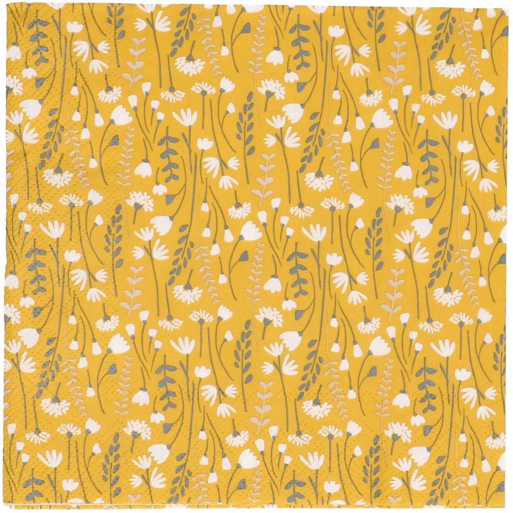 Servetten, papier, geel met veldbloemen, 33 x 33 cm