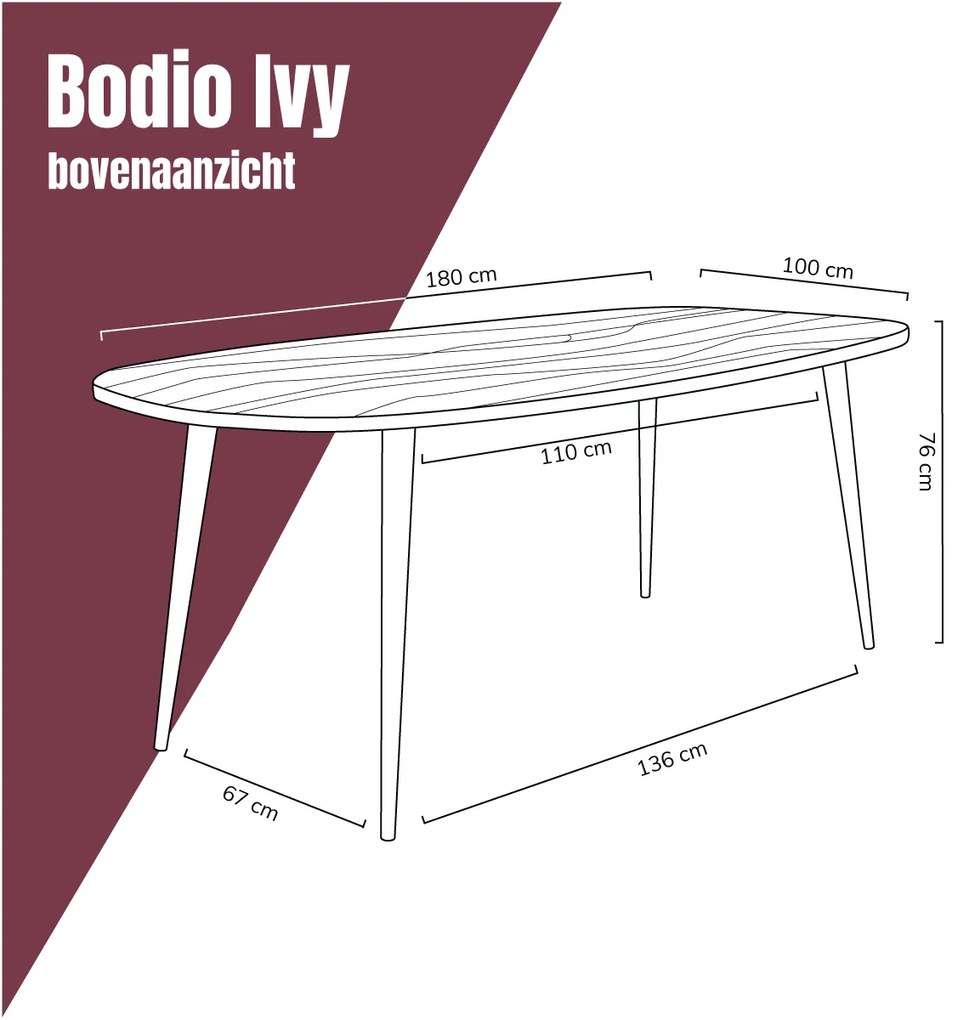 Deens Ovaal Tafel 180x100 Cm - 180 X 100cm.