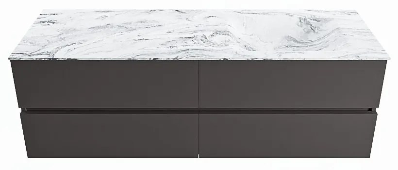 Mondiaz Vica DLux badmeubel 150cm dark grey 4 lades met wastafel glace rechts 1 kraangat