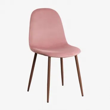 Set Van 4 Glamm Fluwelen Eetkamerstoelen Blush & Donker Hout - Sklum