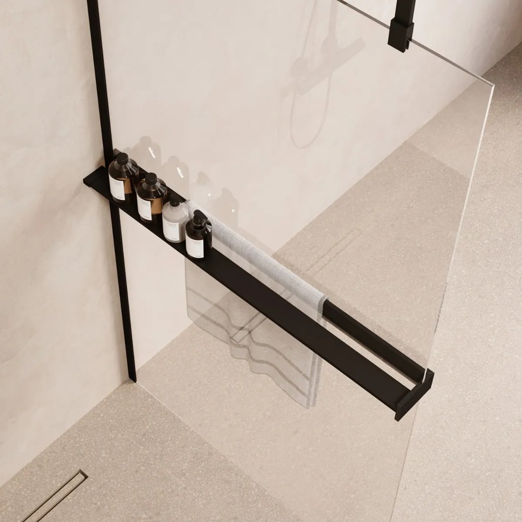 Saniclear Pure handdoekhouder voor glaswand 120cm zwart mat