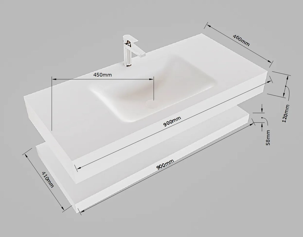 Mondiaz Alan DLux planchet 90cm met wastafel midden 1 kraangat opalo