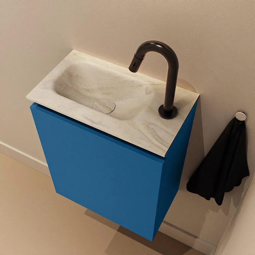 Mondiaz Ture DLux toiletmeubel 40cm jeans met wastafel ostra links met kraangat