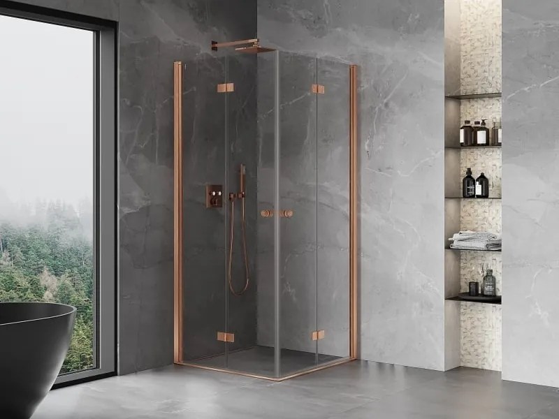 Mexen Mist-F Duo vouwdeur douchecabine 80 x 80 cm, transparant, geborsteld koper - 8A6-080L-080P-65-00