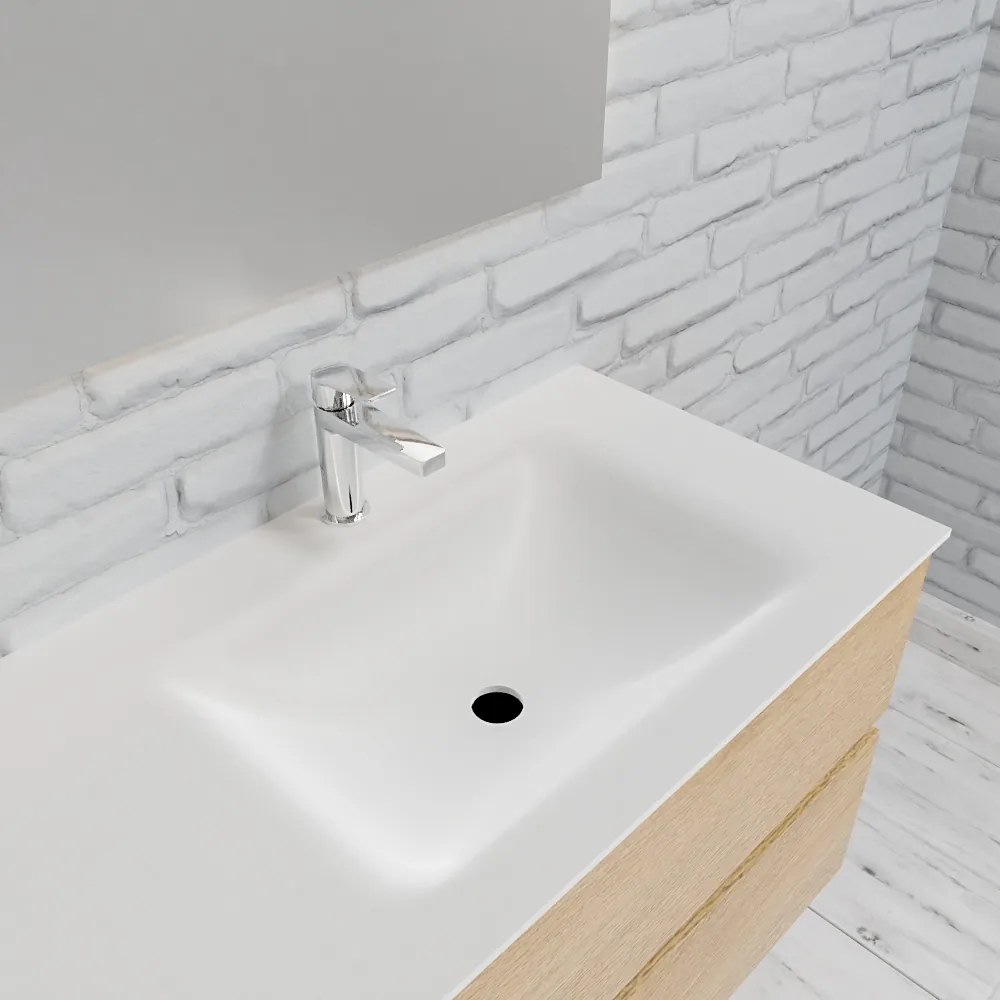 Zaro Valencia Solid Surface badmeubel 150cm licht eiken 1 kraangat spoelbak rechts met 4 lades