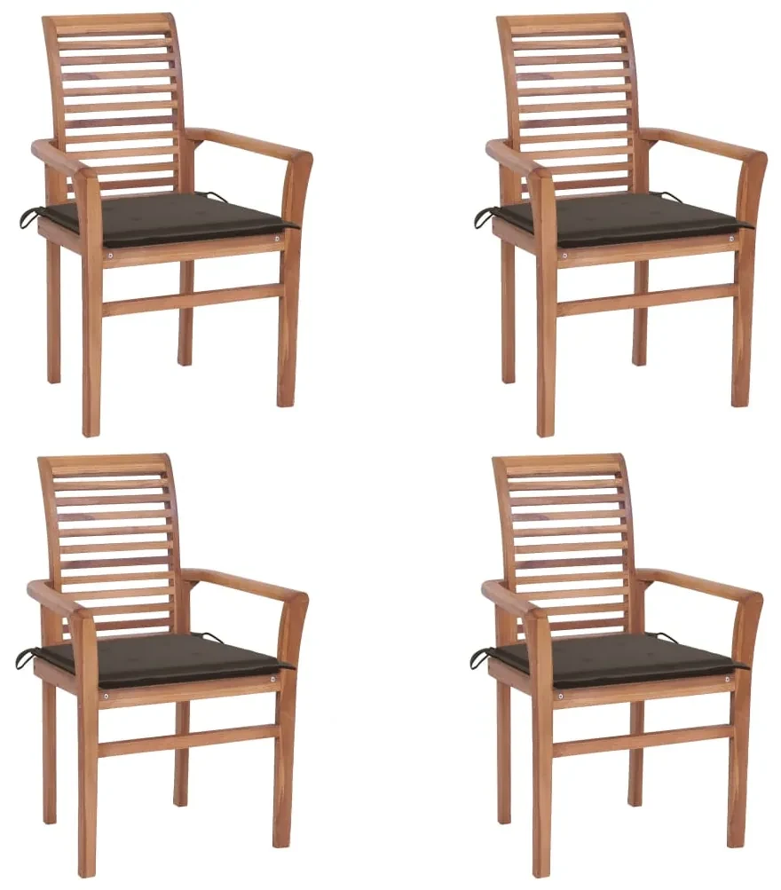 vidaXL Eetkamerstoelen 4 st met taupe kussens massief teakhout