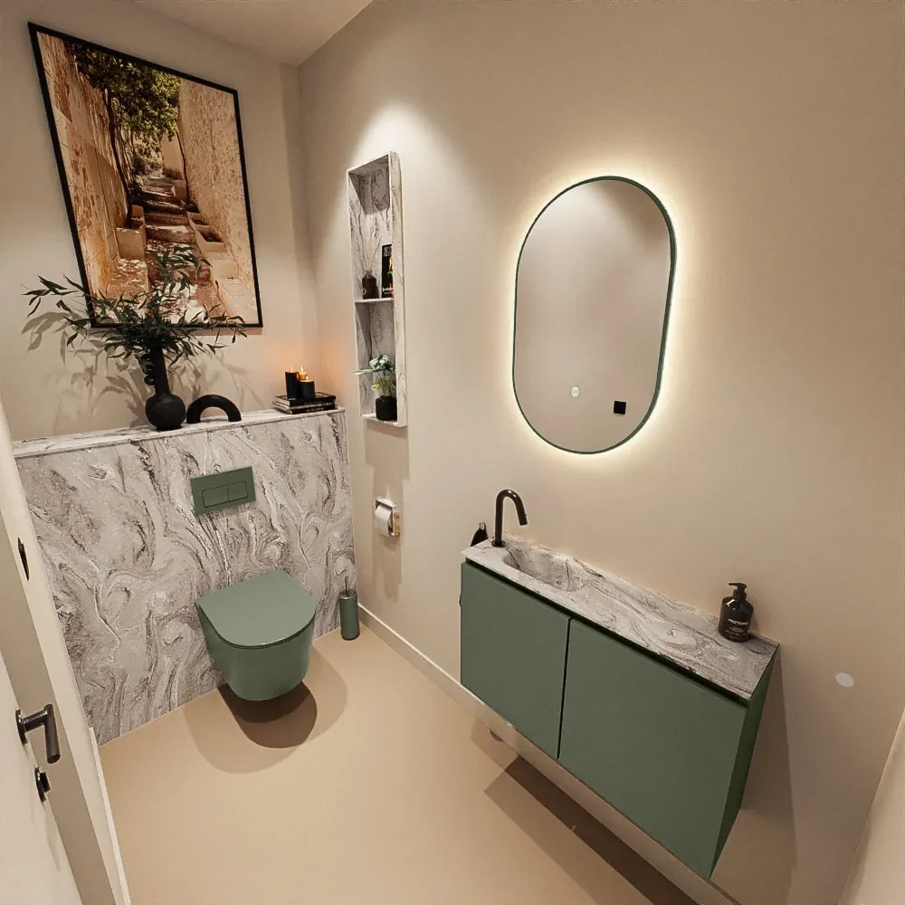Mondiaz Ture DLux toiletmeubel 80cm army met wastafel glace links met kraangat