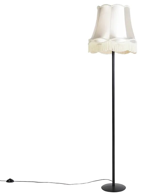Retro vloerlamp zwart met Granny kap crème 45 cm - Simplo Landelijk / Rustiek E27 cilinder / rond rond Binnenverlichting Lamp