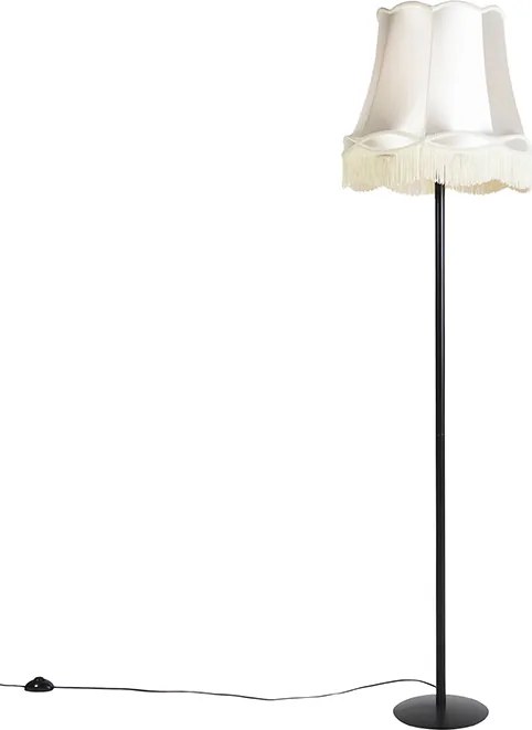 Retro vloerlamp zwart met Granny kap crème 45 cm - Simplo