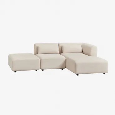 Rechtse Modulaire Chaise Longue Bank Van 2 Delen Met Poef Fogler Corduroy Linnen Beige - Sklum