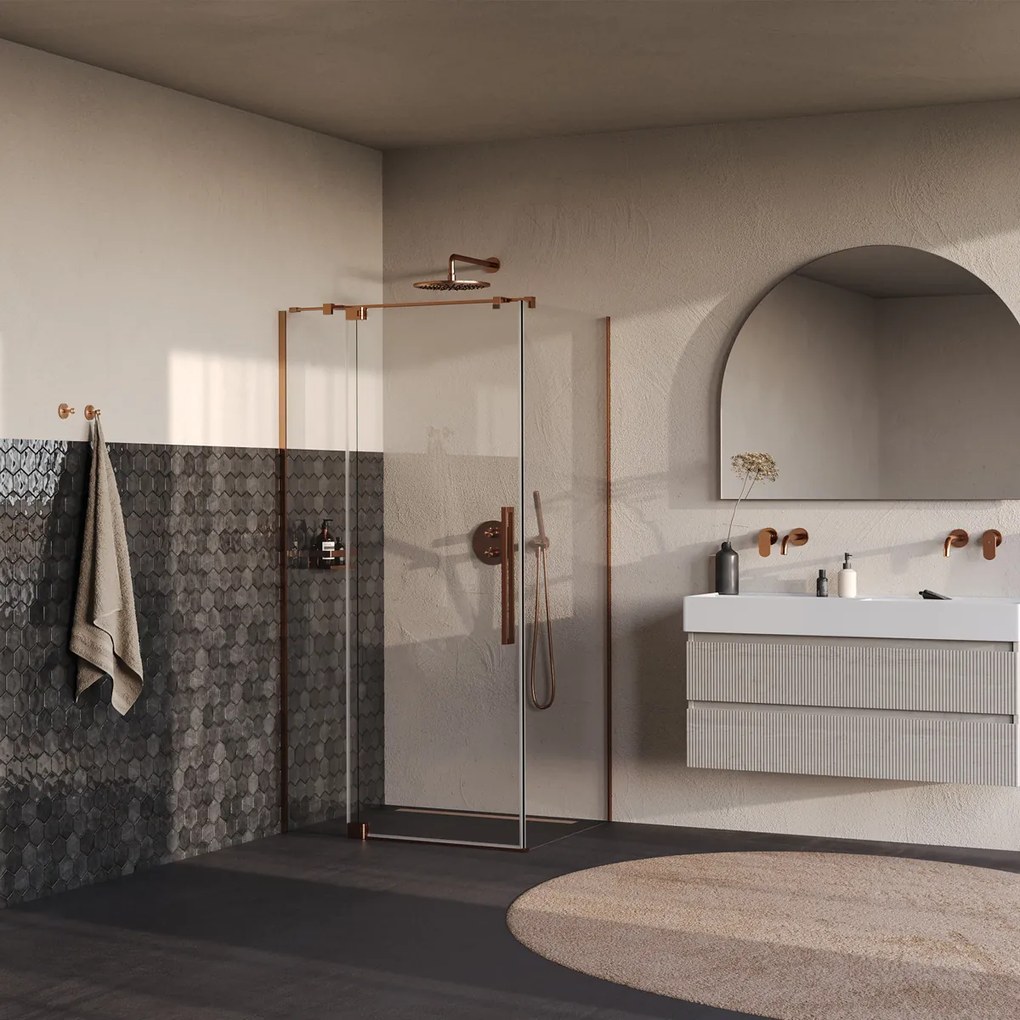 Brauer Stellar douchecabine met draaideur 100x80cm koper geborsteld PVD