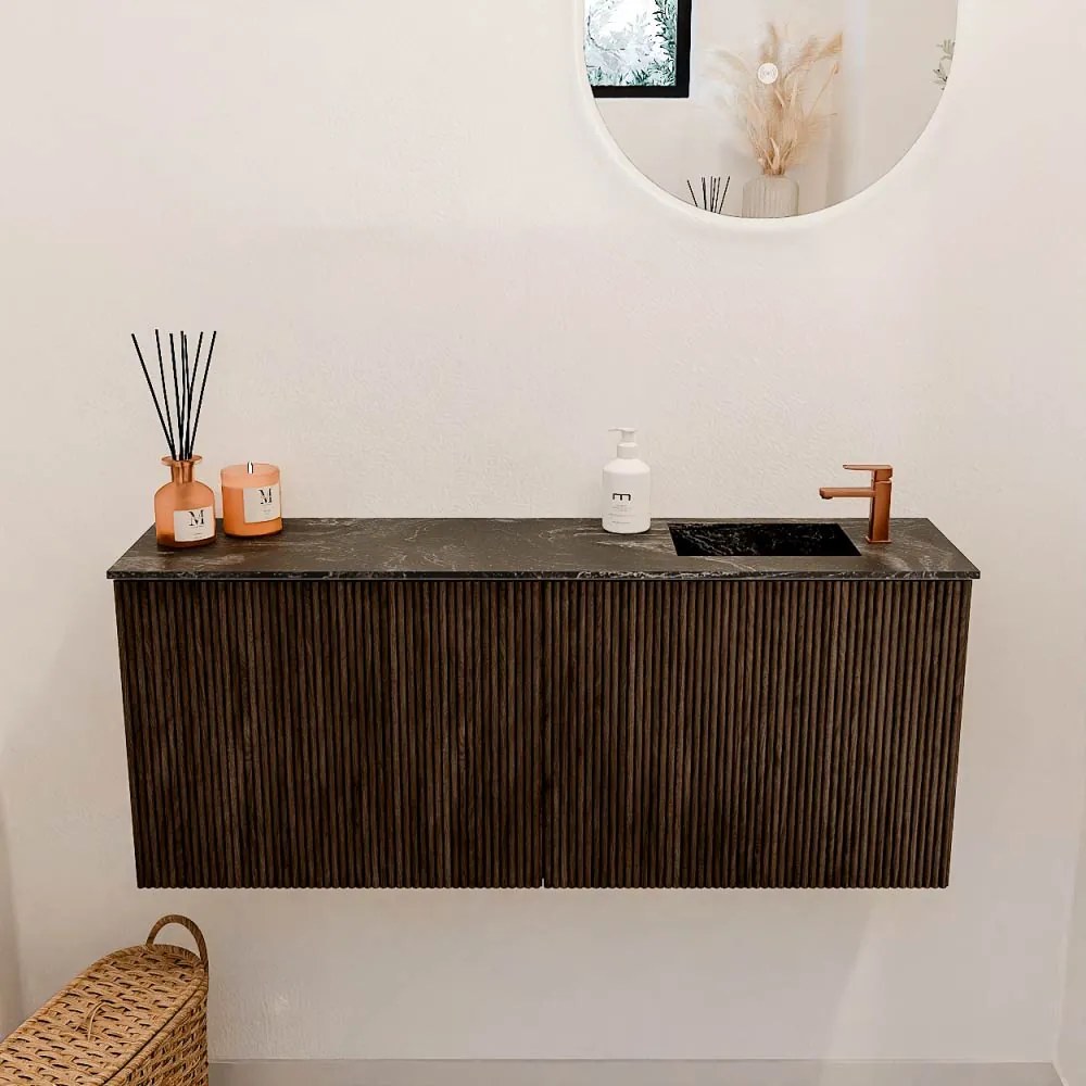 Mondiaz Joya DLux 100cm toiletmeubel walnut met wastafel faye rechts 1 kraangat lava