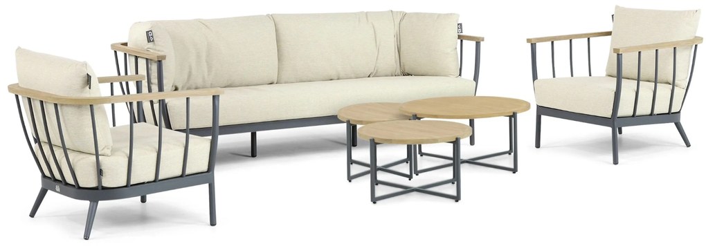 Stoel en Bank Loungeset 5 personen Aluminium/Teak Grijs Apple Bee Condor