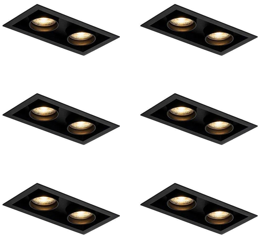 Set van 6 Moderne inbouwspot zwart verstelbaar 2-lichts - Roof