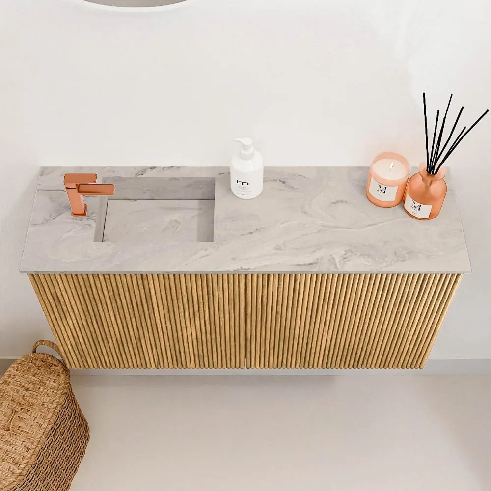 Mondiaz Joya DLux 80cm toiletmeubel oak met wastafel faye links 1 kraangat glace