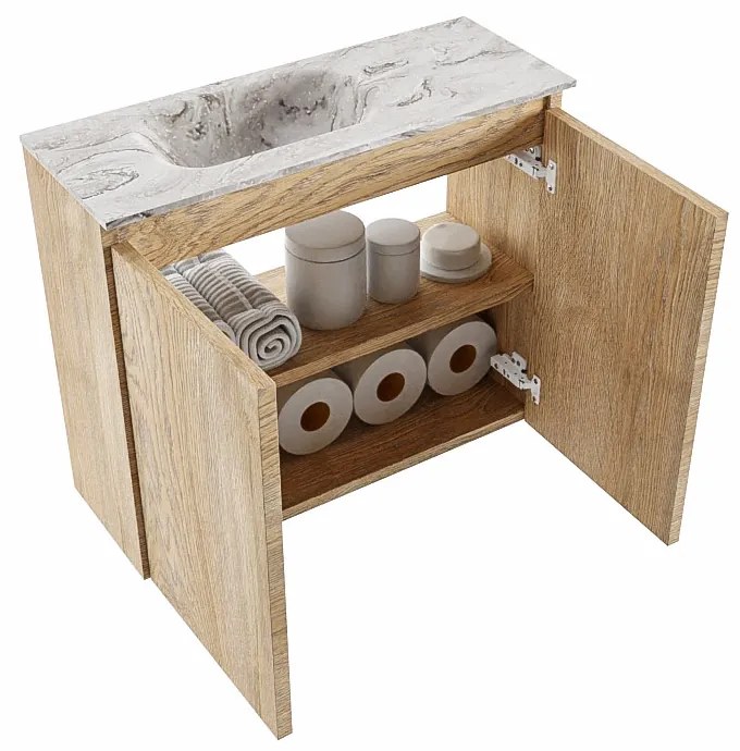 Mondiaz Ture DLux toiletmeubel 60cm washed oak met wastafel glace links met kraangat