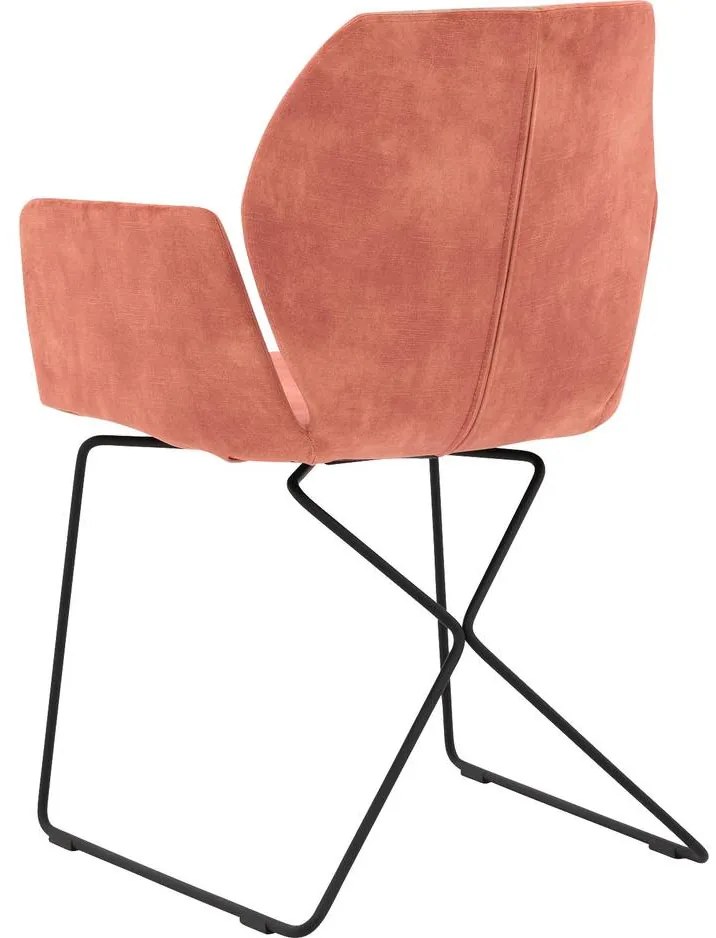 Goossens Excellent Eetkamerstoel Manzini roze velvet stof met armleuning, modern design