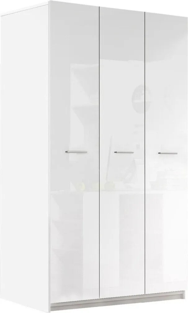 Kledingkast Campus, Wit, Glanzend wit, 198x120x55cm, 106 kg, Kledingkast deuren: Met scharnieren, Aantal planken: 6, Aantal planken: 6