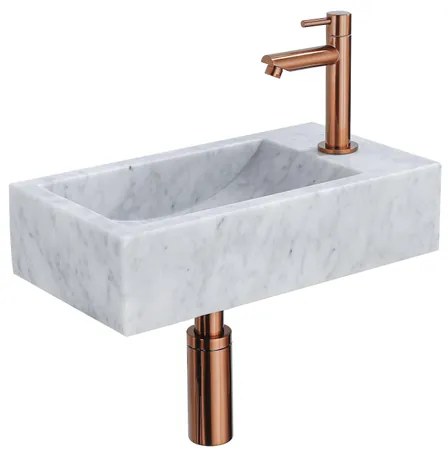 Saniclass Fuente fonteinset - 40x22 - 1 kraangat - rechts - marmer - fonteinkraan koper - wit SW970033/SW799405/SW799403/SW728223