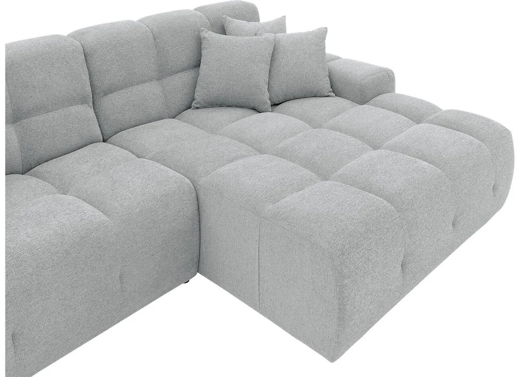 Goossens Excellent Bank Kubus - 30 X 30 Cm Stiksel lichtgrijs, stof, 1,5-zits, modern design met chaise longue rechts