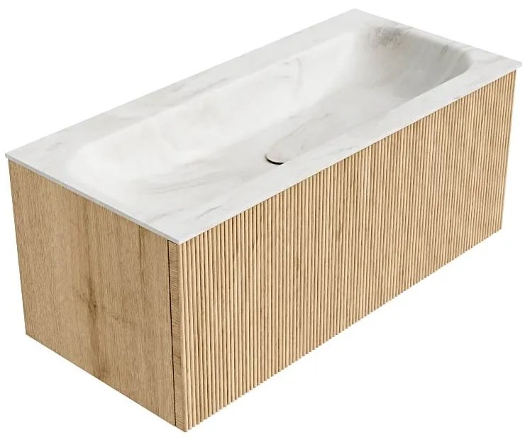 Mondiaz Kurve-dlux 100cm badmeubel oak met 1 lade en wastafel big medium midden 1 kraangat ostra