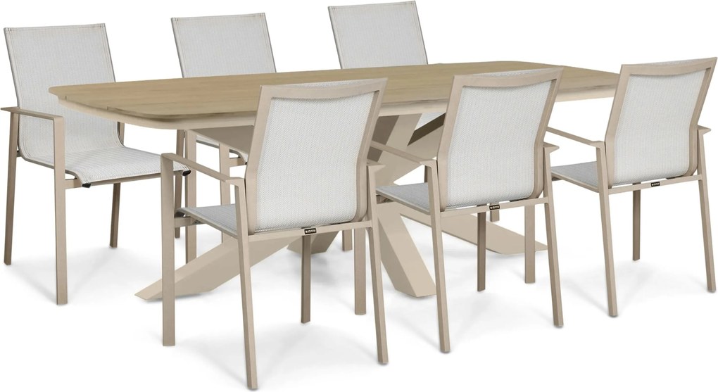 Tuinset 6 personen 220 cm Aluminium Zand/Beige Lifestyle Garden Furniture Timo/Camila
