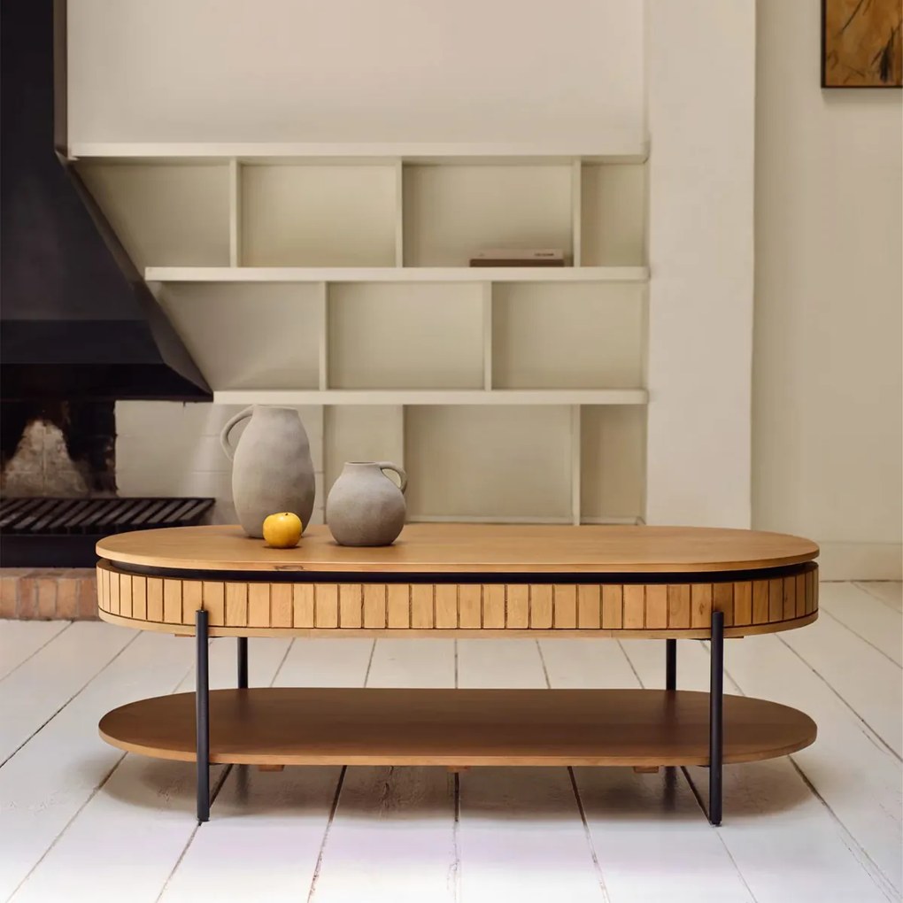 Kave Home Licia Salontafel Met Lade Massief Acacia Hout - 65 X 130cm.