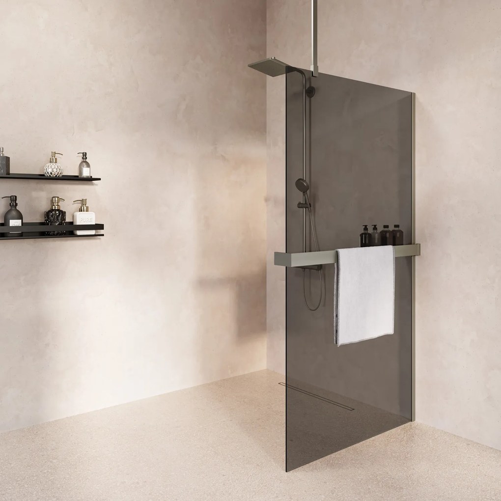 Saniclear Bright inloopdouche 110cm met handdoekhouder en rookglas RVS