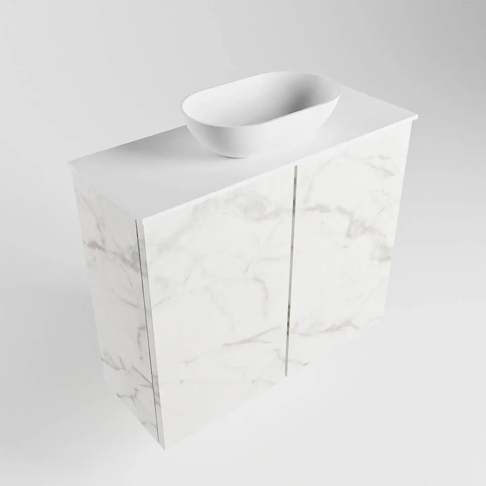 Mondiaz Fowy toiletmeubel 60cm Carrara met witte waskom midden zonder kraangat