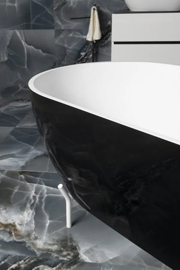 Polysan Reduta vrijstaand bad zwart/wit mineraalmarmer 170x80x46cm