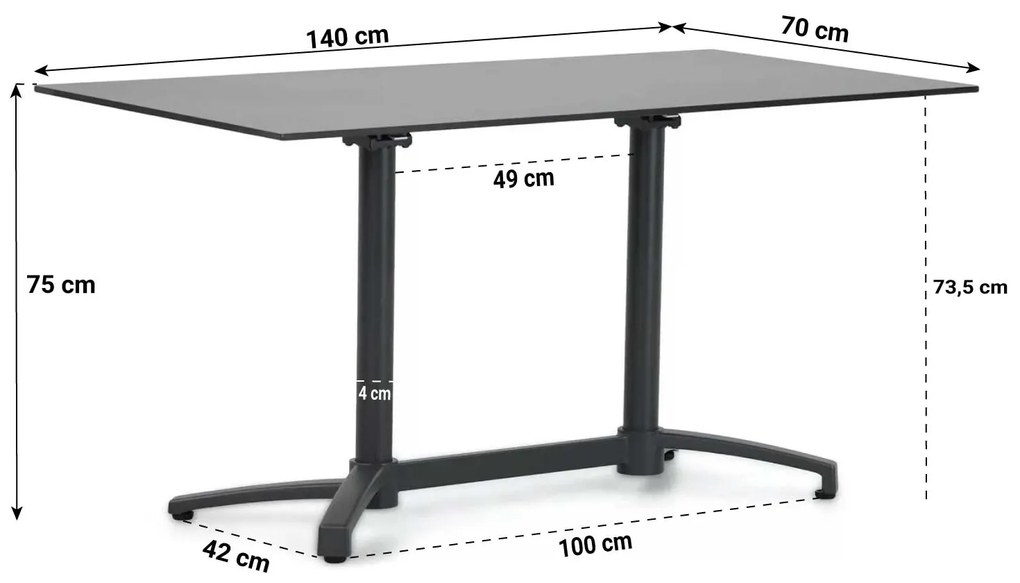 Dining Tuintafel rechthoekig inklapbaar 140 x 70 cm Aluminium Grijs Marano