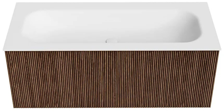 Mondiaz Kurve 110cm badmeubel walnut met 1 lade en wastafel big medium midden zonder kraangat