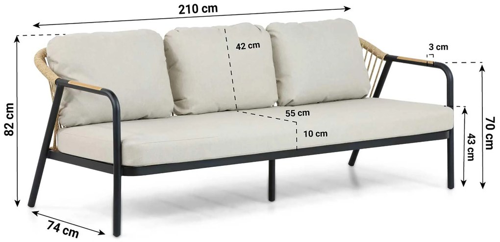 Stoel en Bank Loungeset 5 personen Aluminium/wicker Zwart Hartman Nice