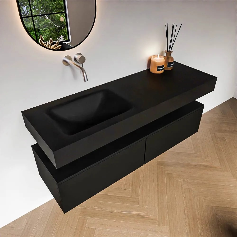Zaro Alan badmeubel 140cm urban 2 lades met vrijhangende wastafel cloud links zonder kraangat urban