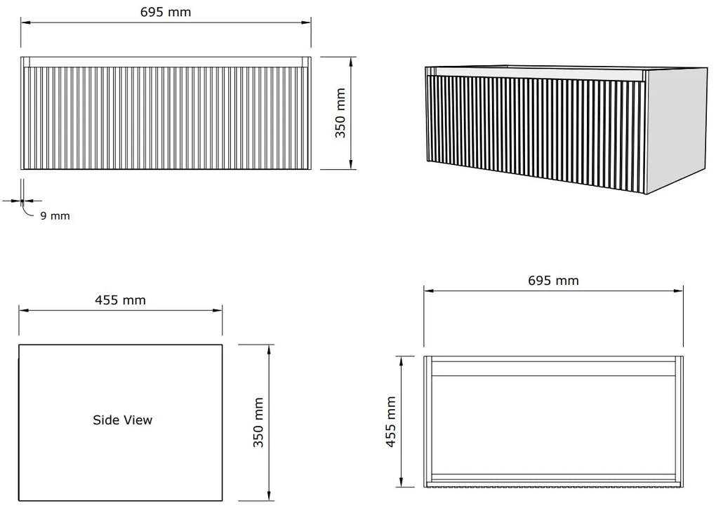 Gliss Design Timotheus badmeubel met ribbelfront 70cm charcoal met glans witte wastafel Lako