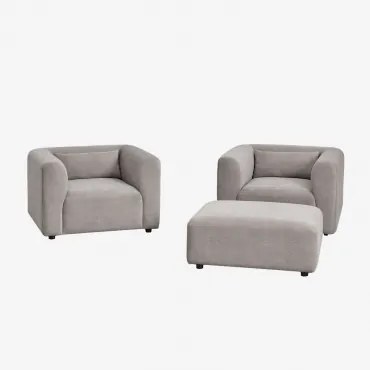Woonkamerset Met 2 Fauteuils En Fogler Poef Corduroy Grijs – Taupe – Koel - Sklum