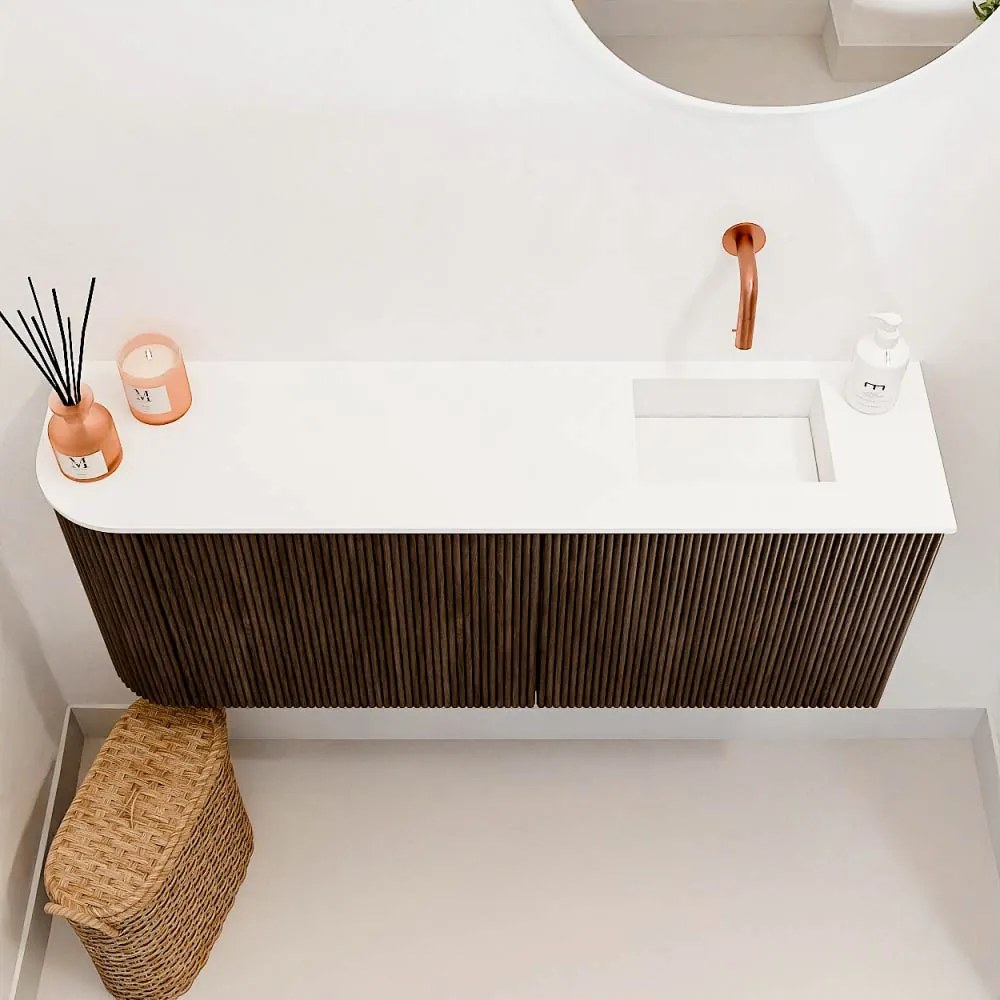 Mondiaz Joya 100cm toiletmeubel ronding links walnut met wastafel faye rechts zonder kraangat talc