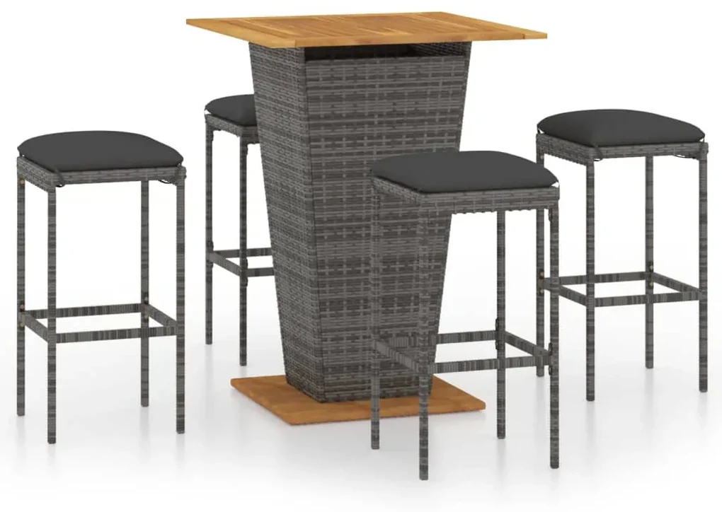 vidaXL 5-delige Tuinbarset met kussens poly rattan grijs