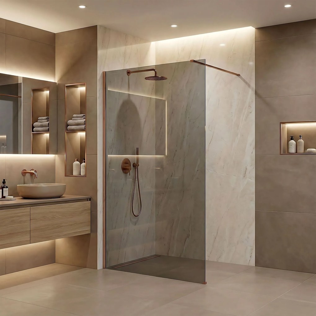 Walk-in douchewand Rea Flexi Grey / Brush Copper 140