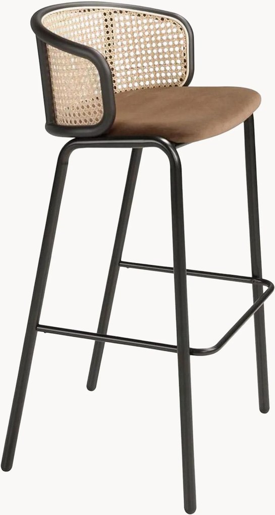 Barstoel David met velours zitting & rotan rugleuning