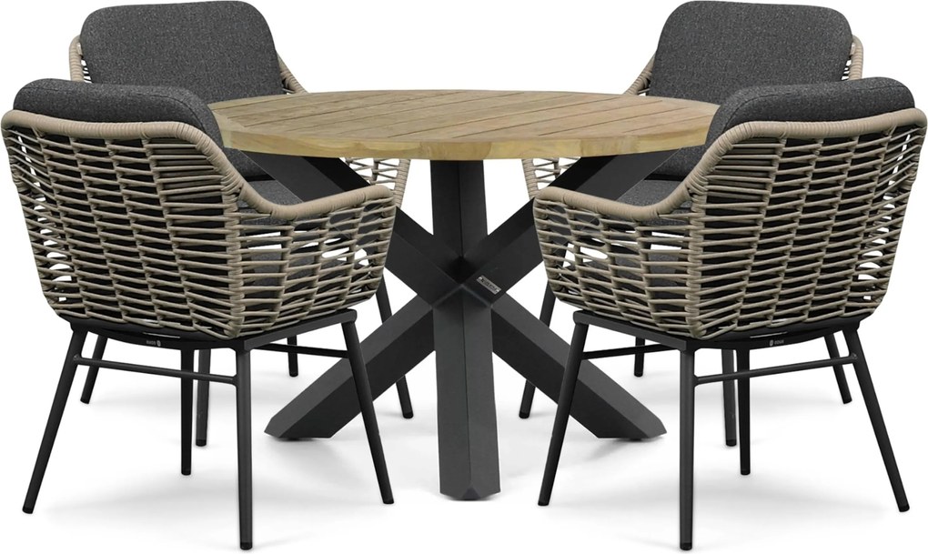 Tuinset Ronde Tuintafel 4 personen 120 cm Rope Grijs Coco Antoni/Rockville