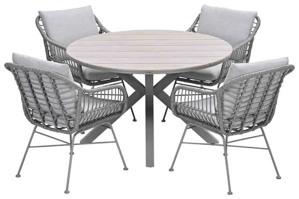 Garden Impressions Lucas tuinset 5-delig valley sand - Tulli tuintafel Ø122x75 cm - light teak vironwood