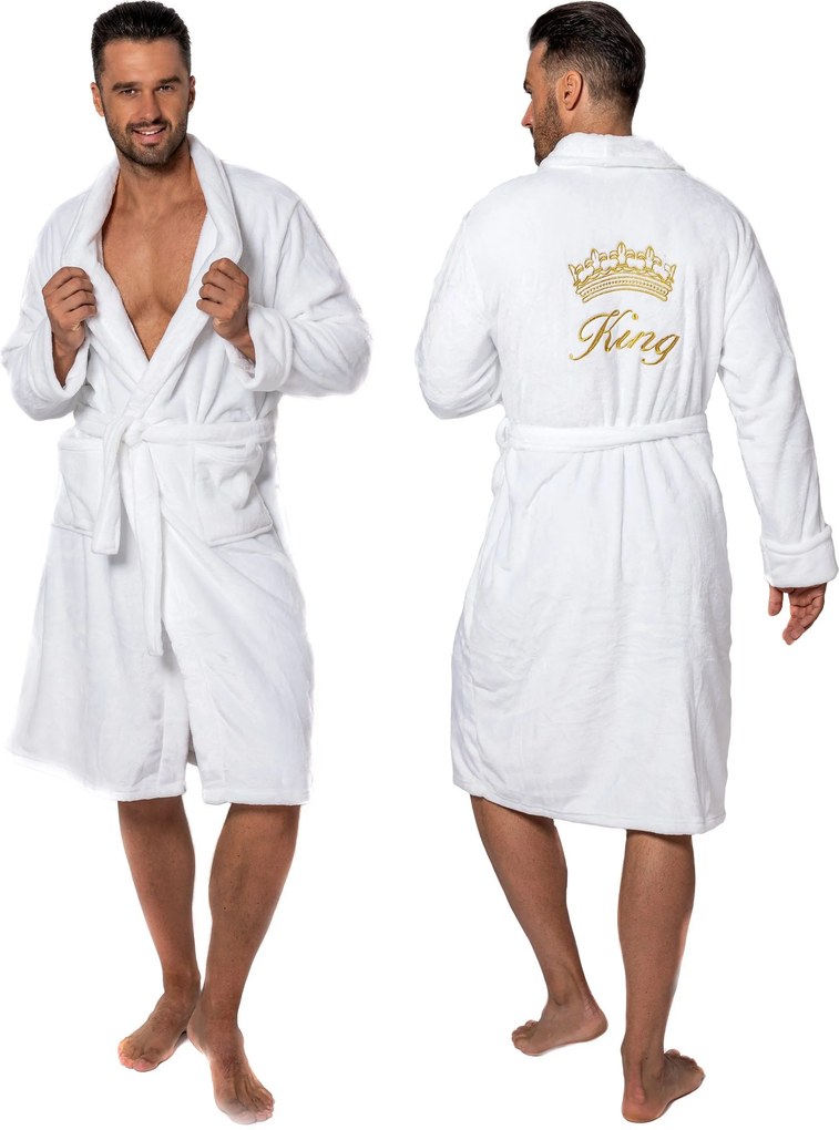Herenbadjas met King White - borduursel collar S/M